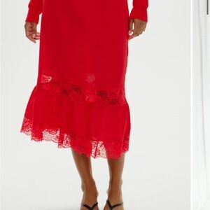 Frankie's Bikinis Vibrant Red Lace Midi Skirt